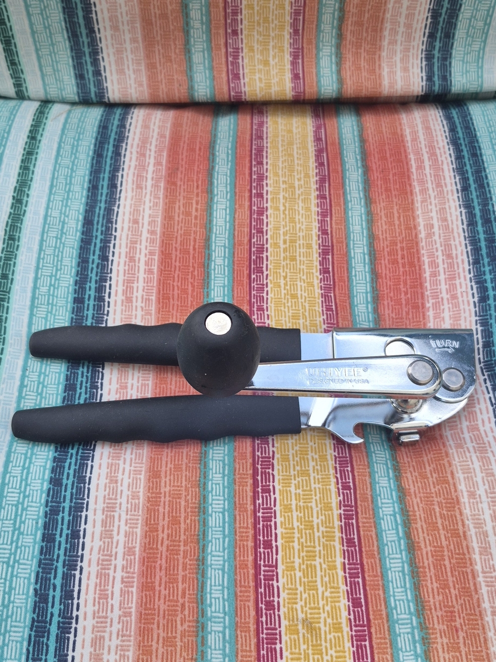 Can Opener with Black Handles and Knob - Heavy-Duty Stainless Steel